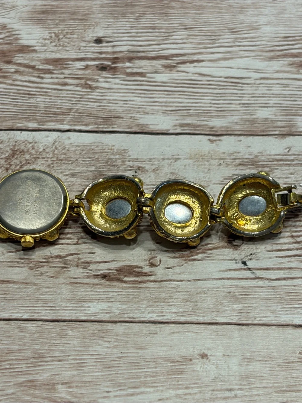 18K Electro Plated Gold-Vintage Bracelet Watch with Iridescent Cabochons
